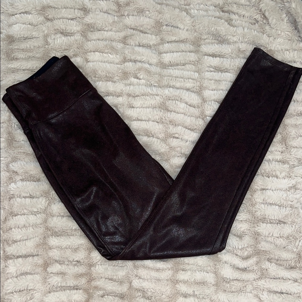Spanx Faux Leather High Rise Leggings Burgundy Brown Size Medium